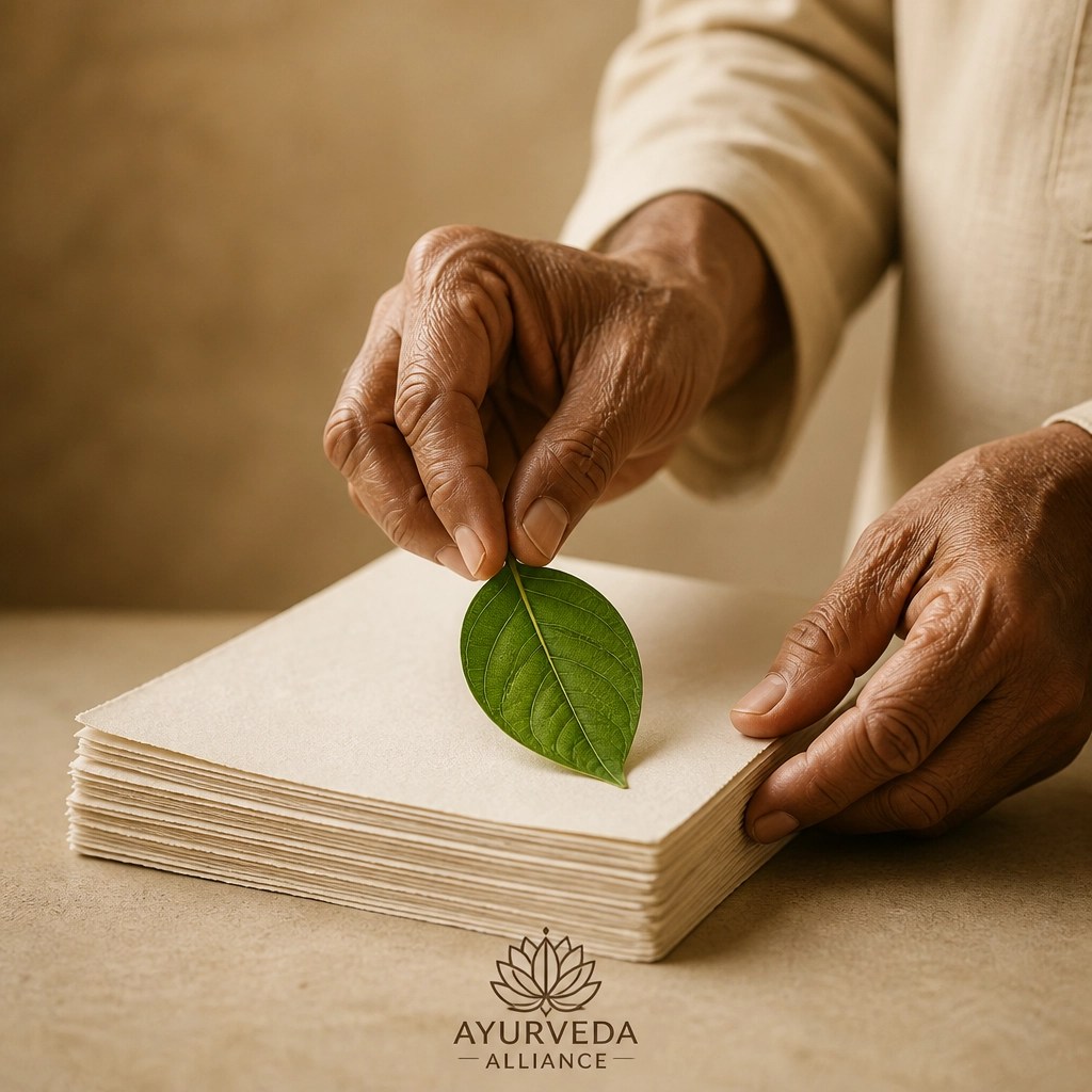 A conceptual representation of professional standards and the careful preservation of Ayurvedic knowledge.