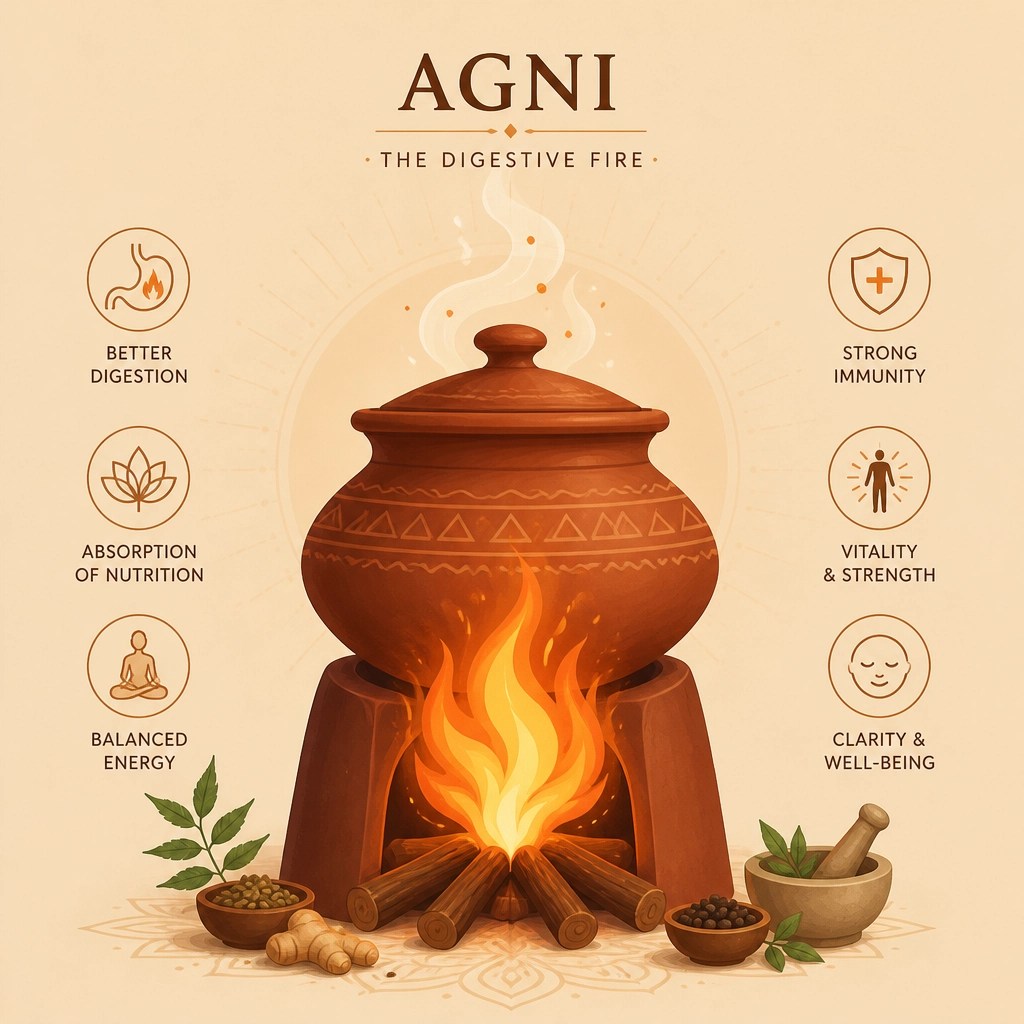 Ilustración del concepto de Agni o fuego digestivo aplicado a la cocina tradicional