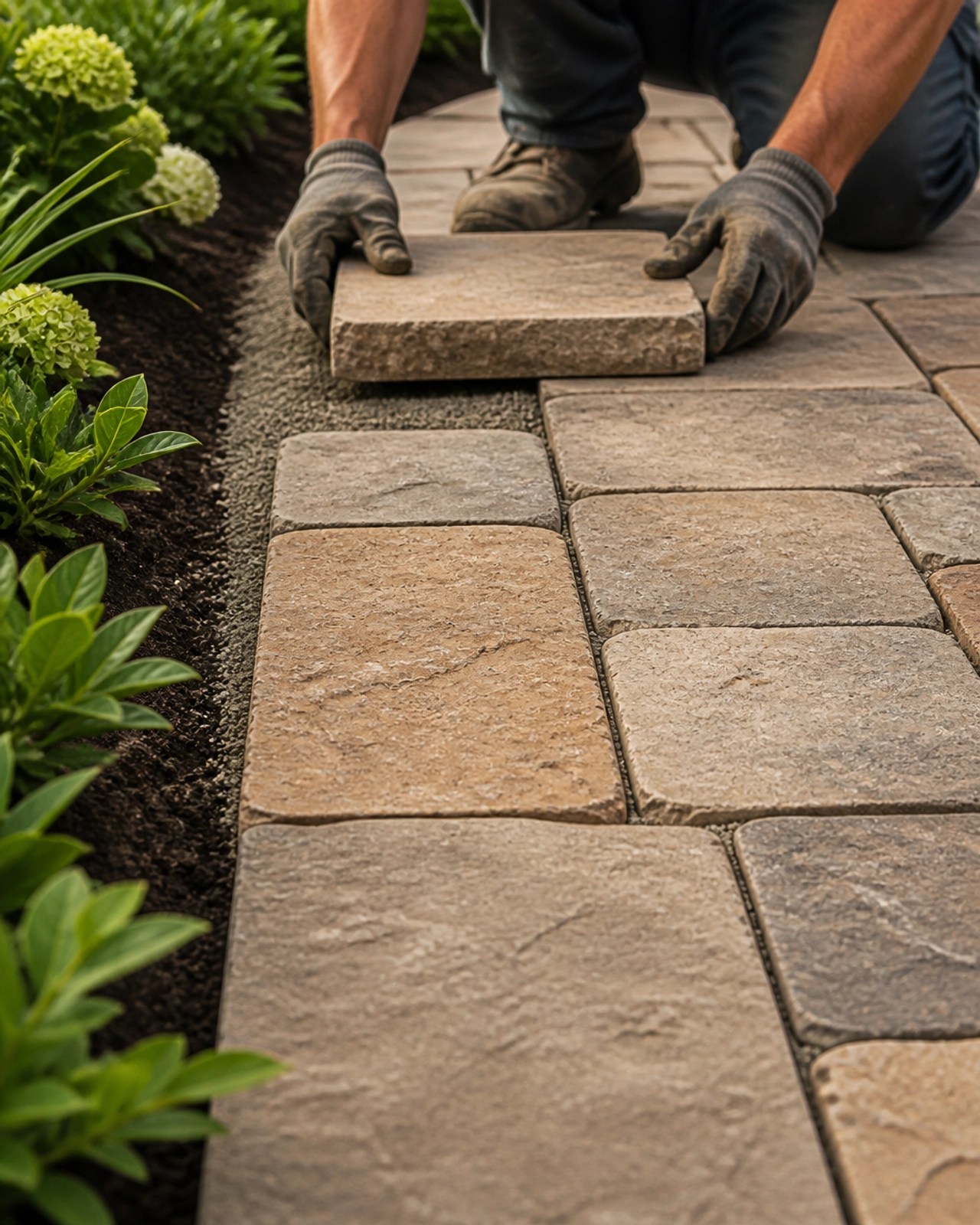 Precision installation of a high-quality stone paver patio