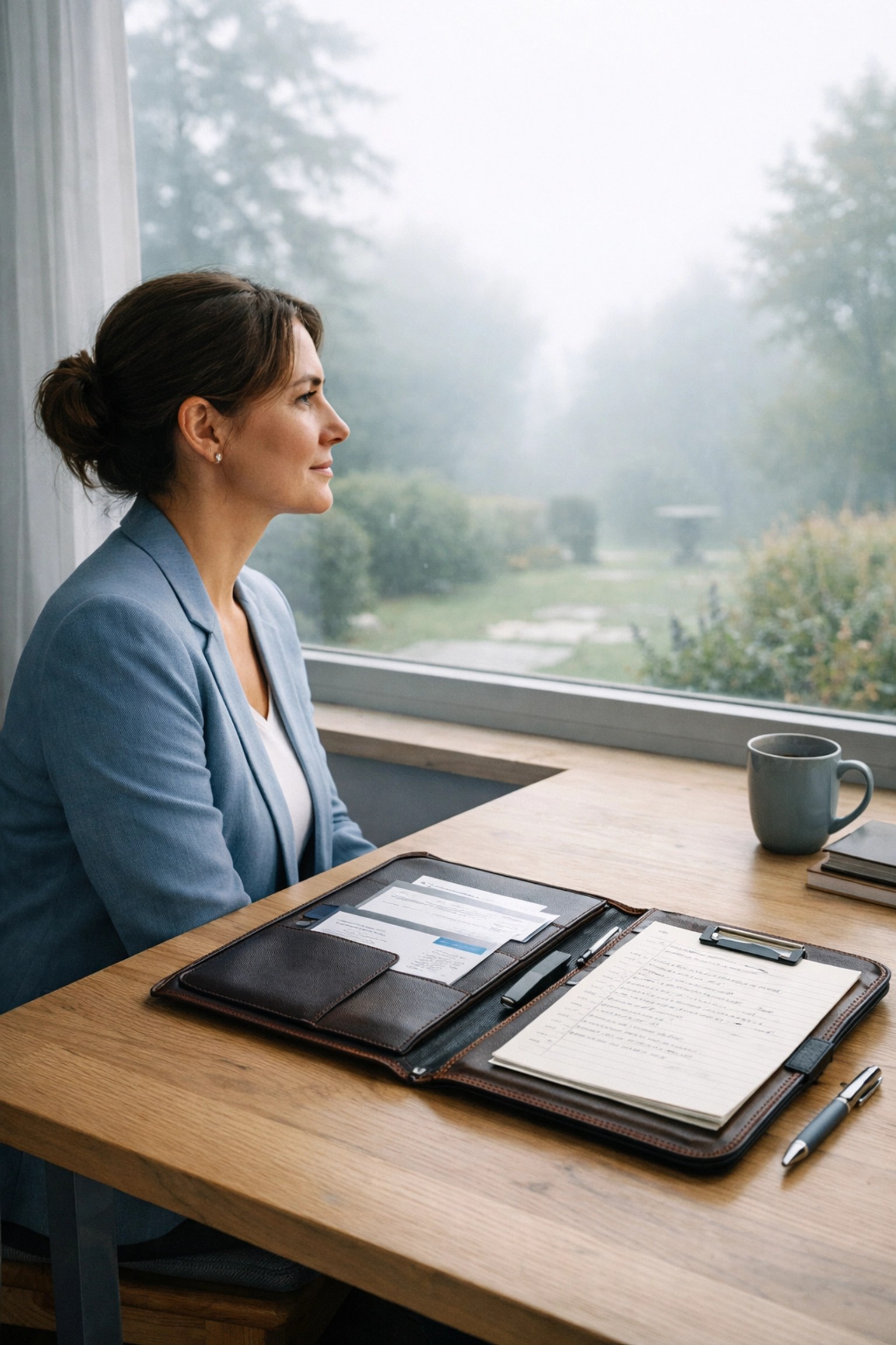 A woman at her desk organizing documents for an IUL policy audit to secure her tax-free retirement income.