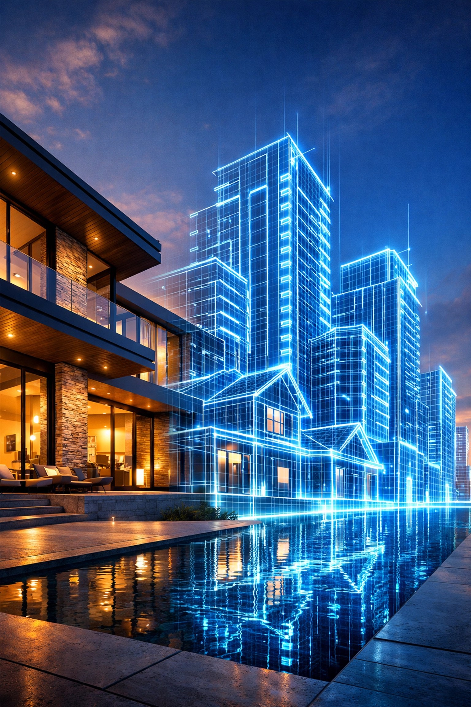 Modern luxury home transforming into a growing real estate portfolio using home equity leverage.