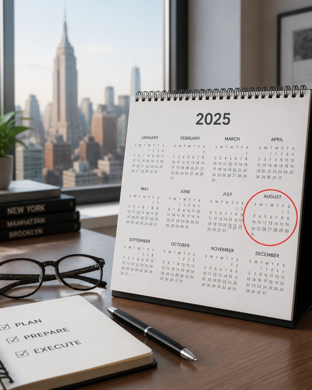 A calendar with August circled, representing the enrollment deadline