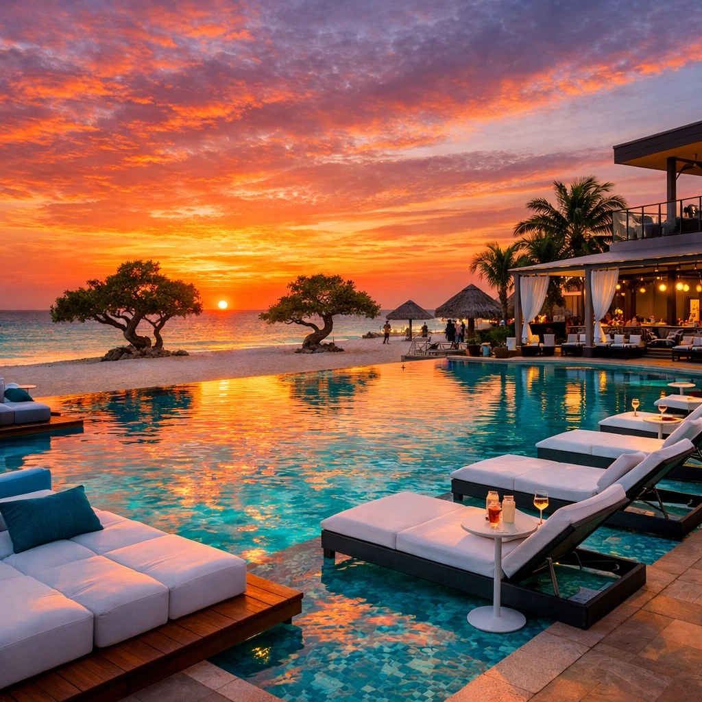 Adults-only infinity pool at JOIA Aruba by Iberostar overlooking Eagle Beach