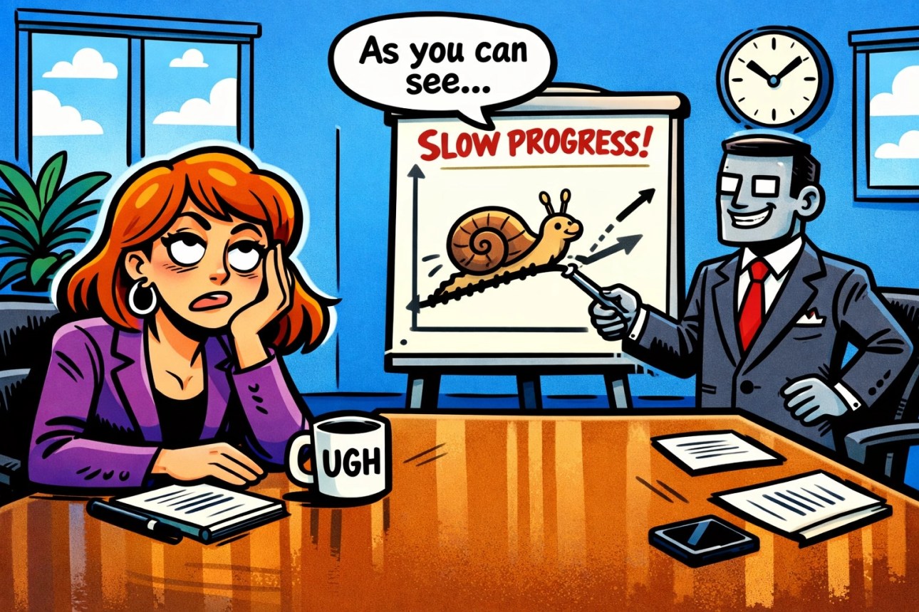 Funny cartoon of a woman rolling her eyes in a boring meeting, perfect for a sarcastic womens shirt.