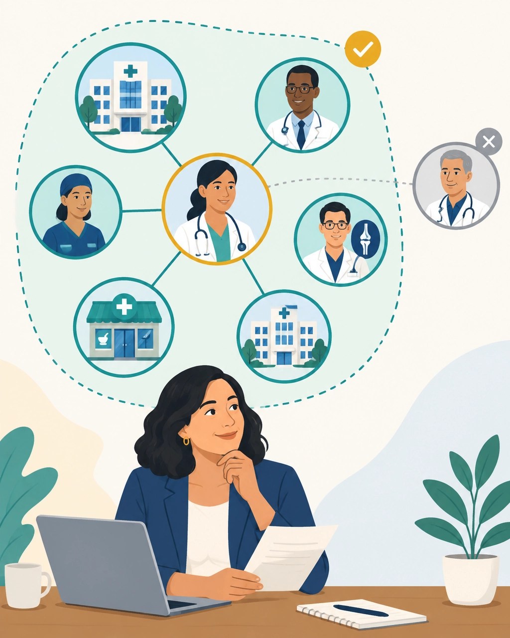 Illustration of healthcare providers inside and outside a small-group insurance network
