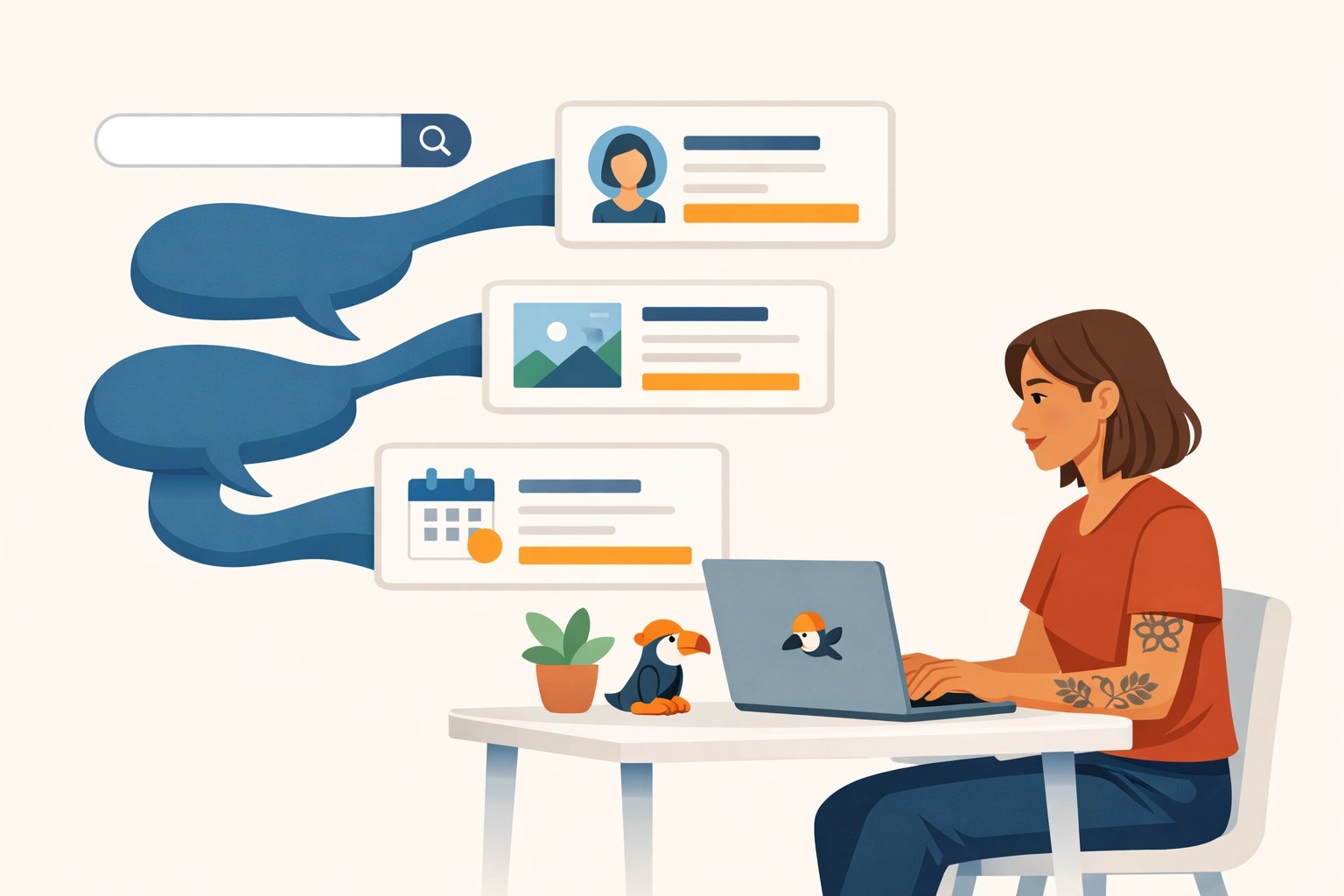 AI search interface connecting conversational queries to therapy website content blocks