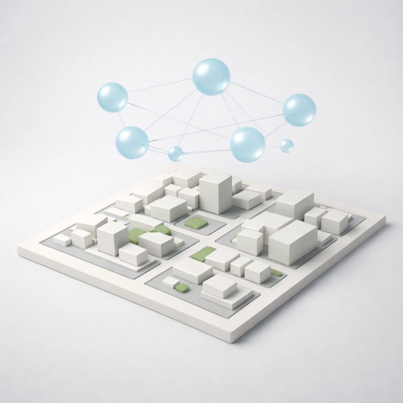 Minimalist city map visualization representing local community networking for small business visibility.