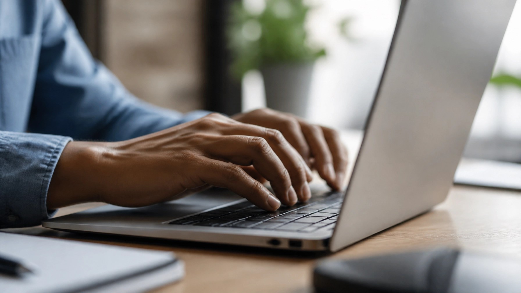 Person typing a natural review response on a laptop