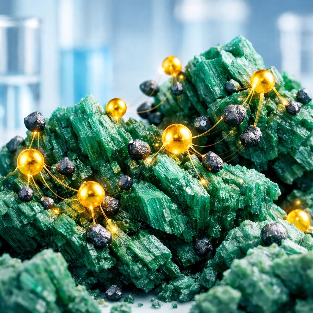 Microscopic view of French green clay particles attracting skin impurities and excess oils for deep detox.