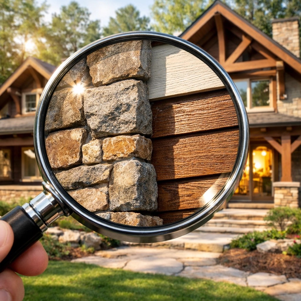 Close-up of a Georgia Craftsman home focusing on replacement cost and quality construction materials.