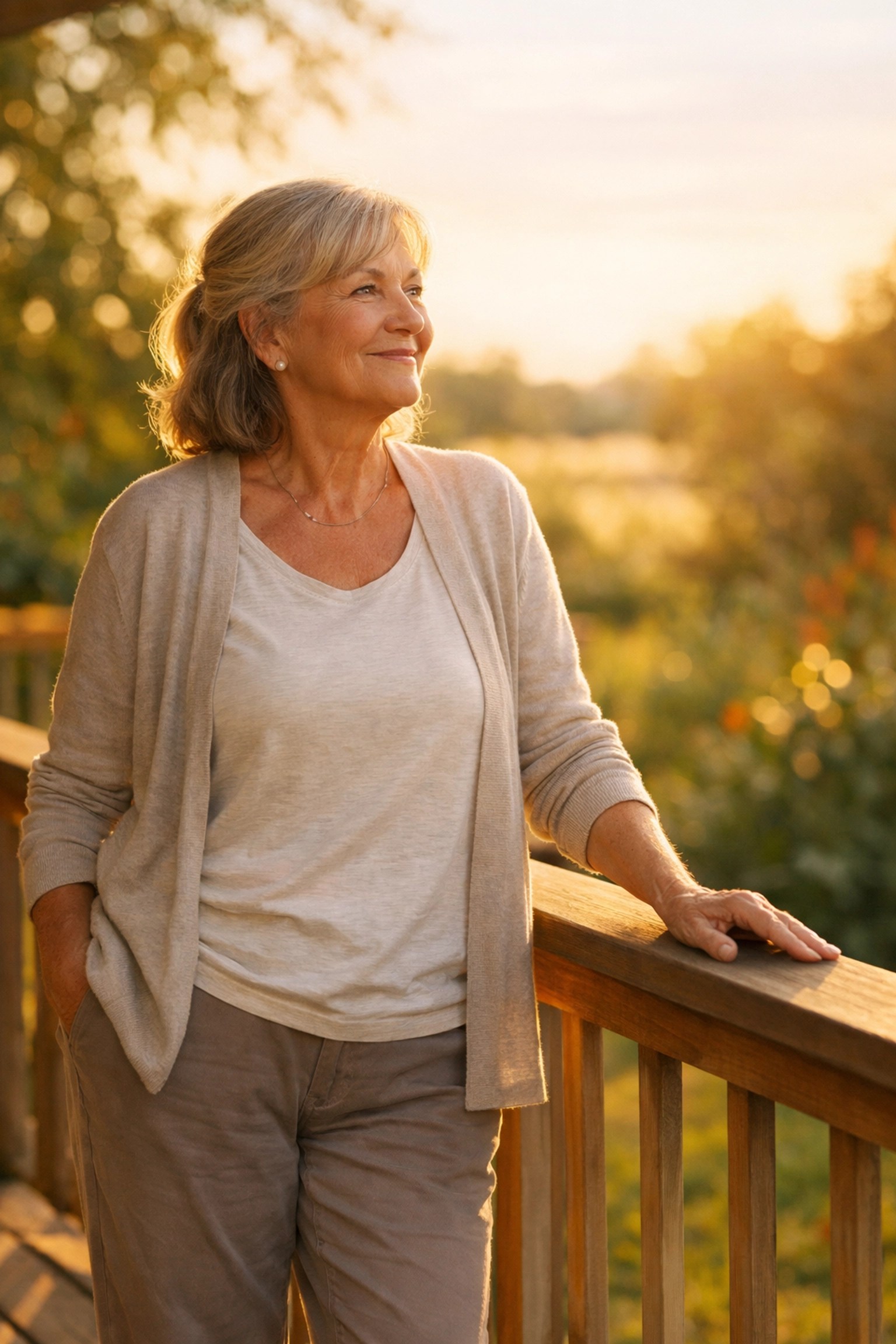 Confident senior woman enjoying peaceful retirement with financial security and independence
