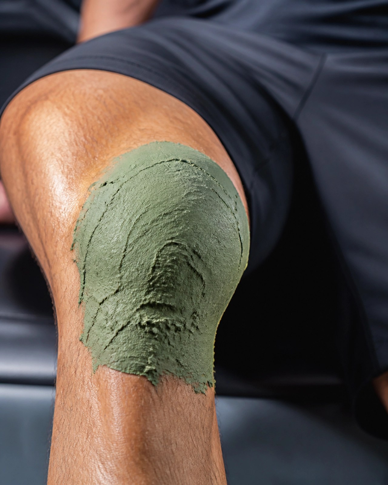Athlete with green clay applied to their knee