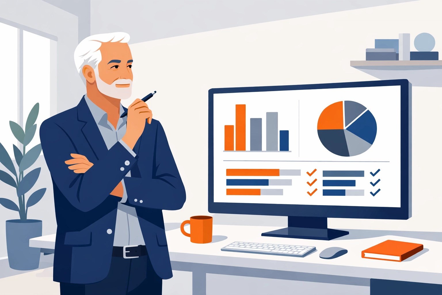 A senior man confidently reviewing 2026 Medicare Advantage plan comparison charts in his home office.