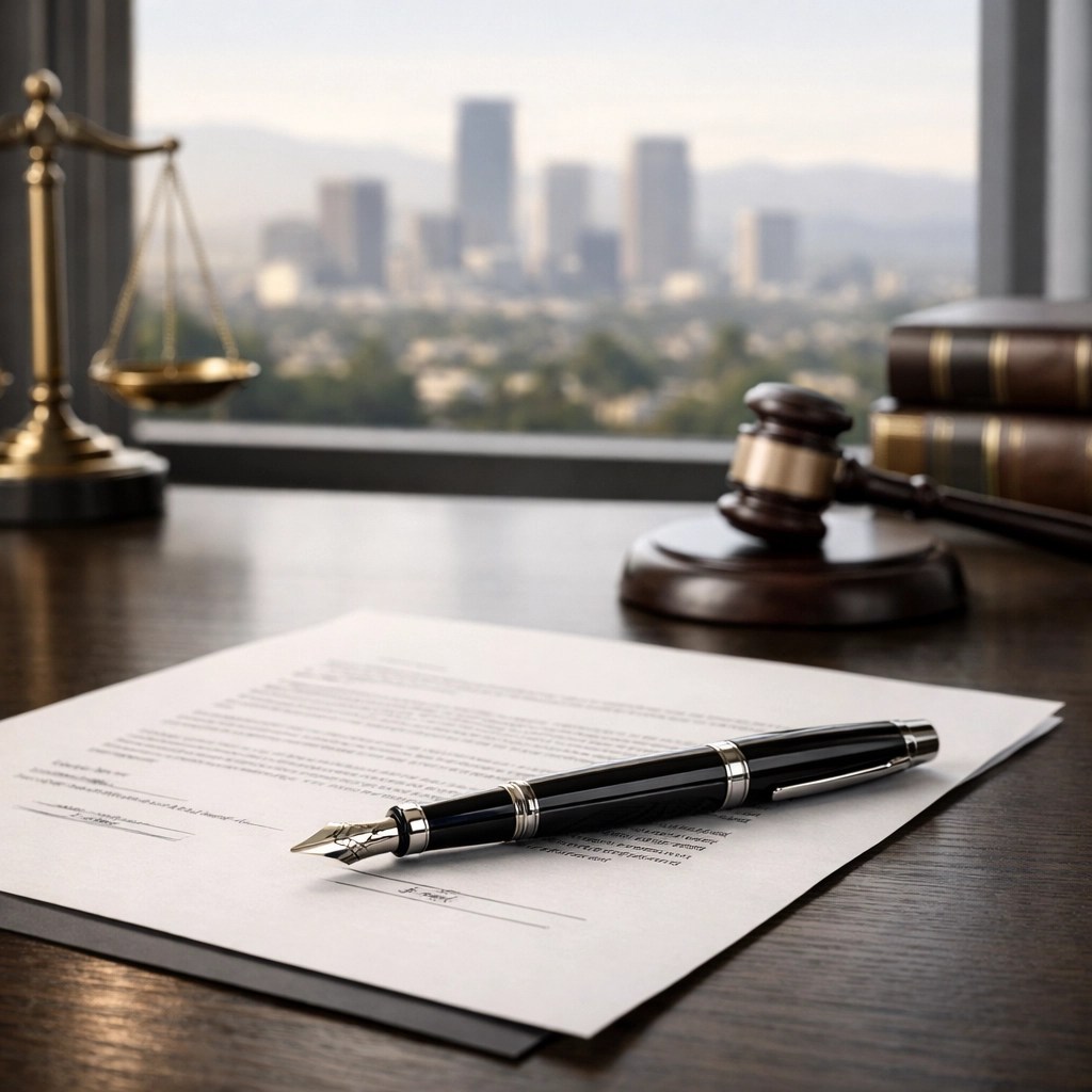Legal documents and pen in a professional San Fernando Valley law office for injury victims.