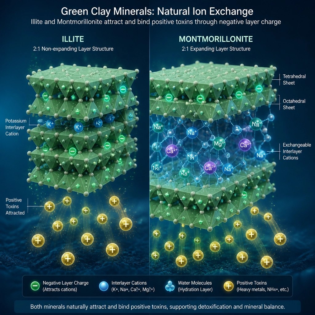 Microscopic view of clay minerals pulling toxins