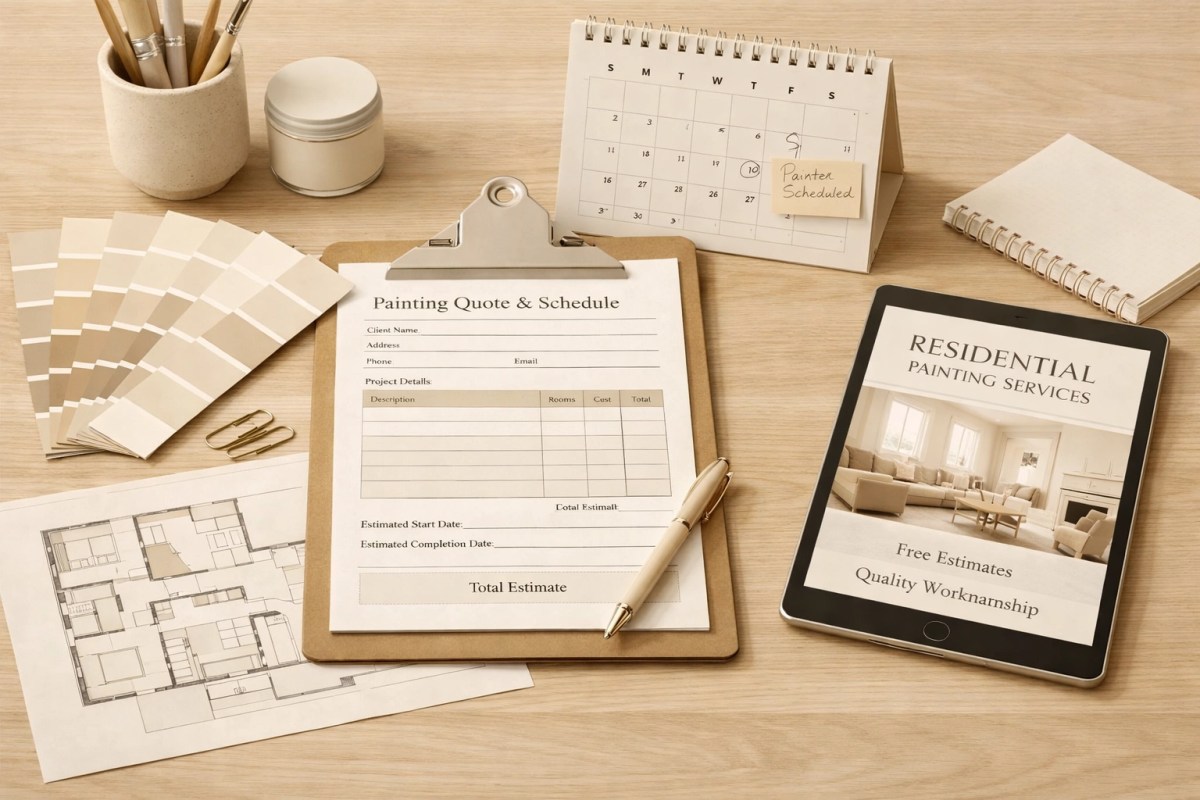 Organised painting quote and scheduling documents on a clean table