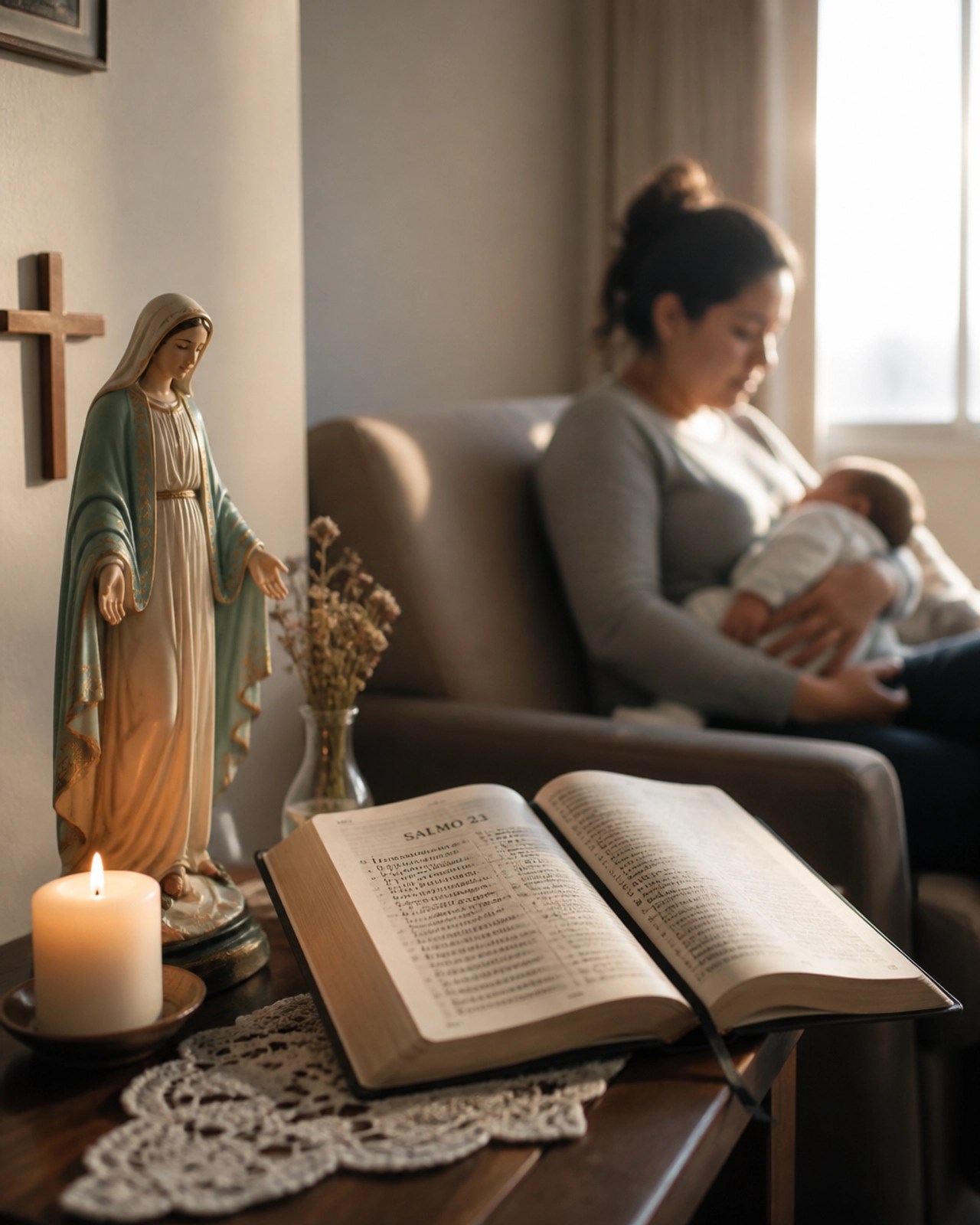 Un pequeño altar doméstico que invita a la oración y la paz durante la cuarentena