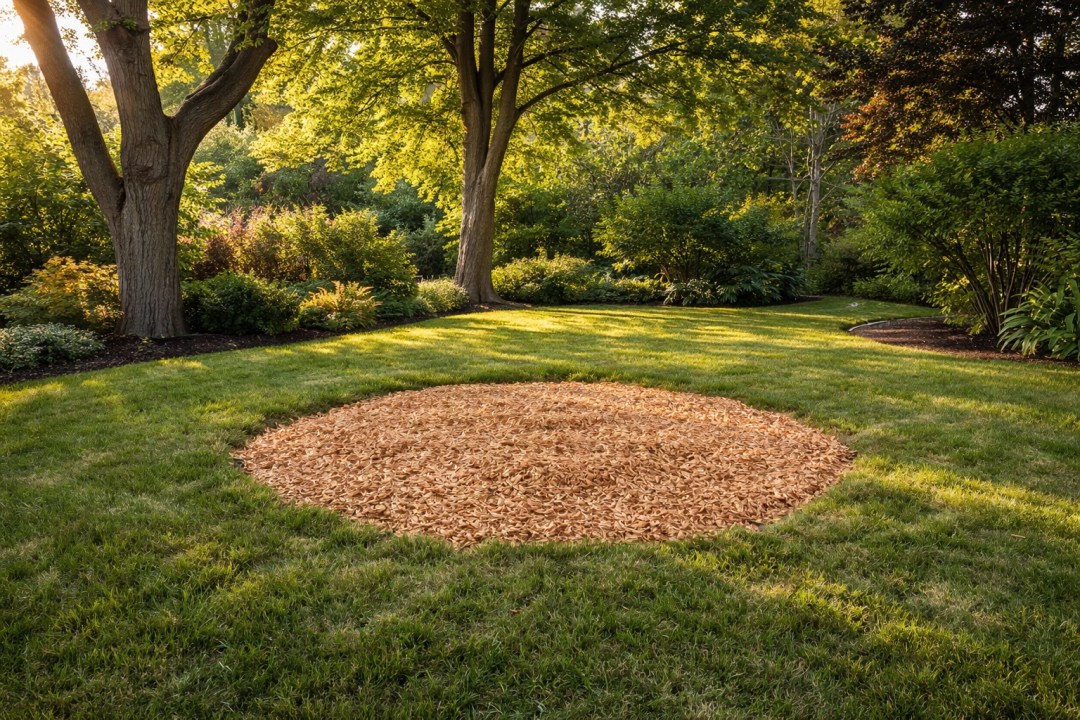 Before-and-after results of professional stump grinding in a Harrisburg PA backyard with healthy trees