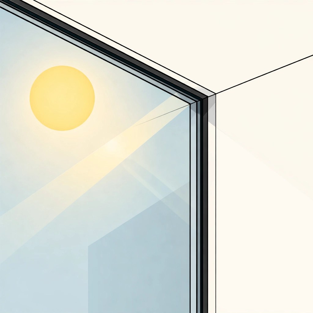Close-up of modern architectural details featuring an energy-efficient window in a custom home build.