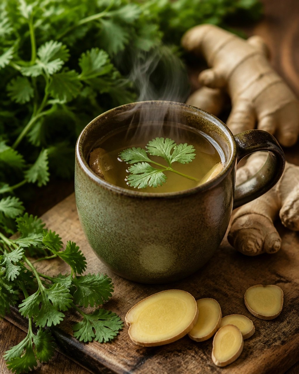 Taza de cerámica artesanal con infusión de especias y hierbas digestivas