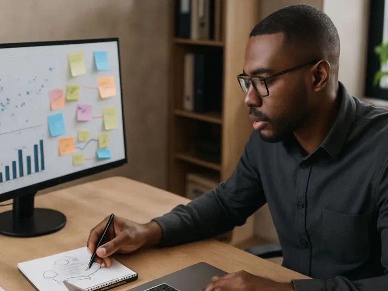 Black entrepreneur focused on business strategy