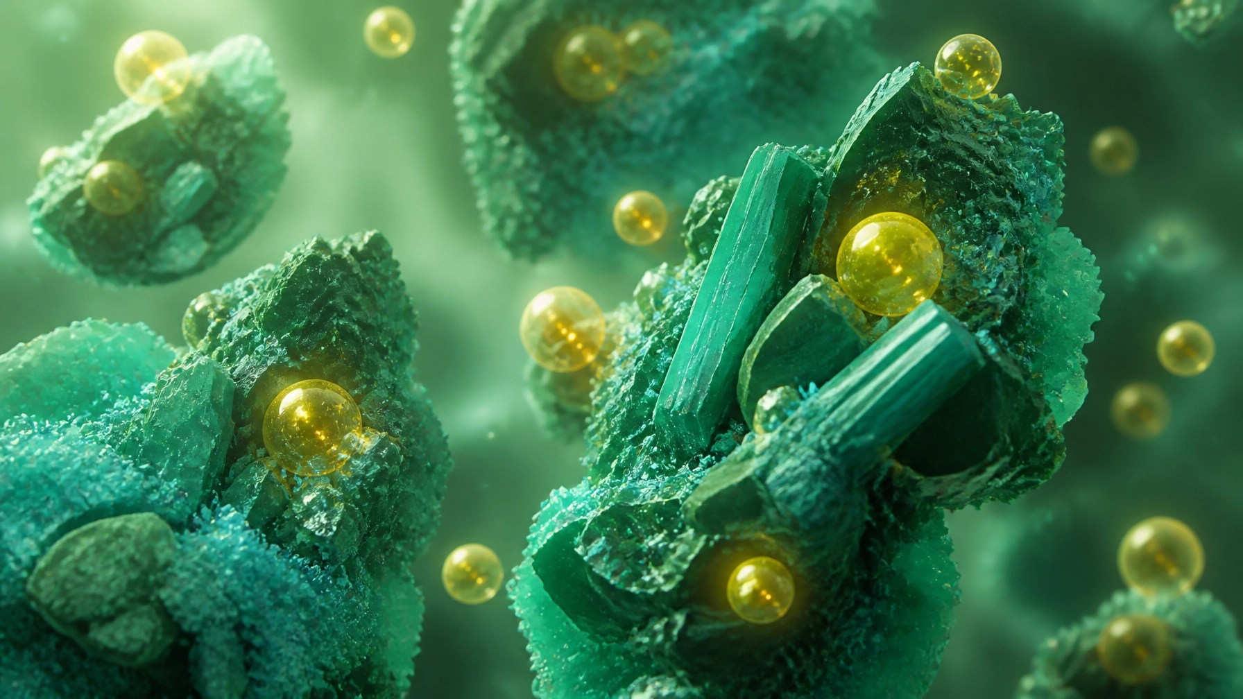 Abstract visualization of mineral particles trapping toxins