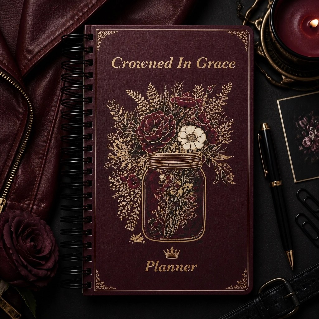A Crowned in Grace Christian planner representing identity, confidence, and faithful action