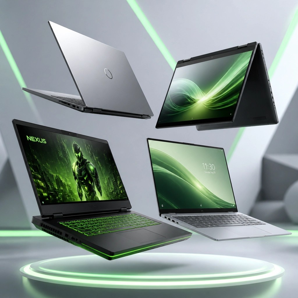 Collection of modern laptops illustrating different form factors