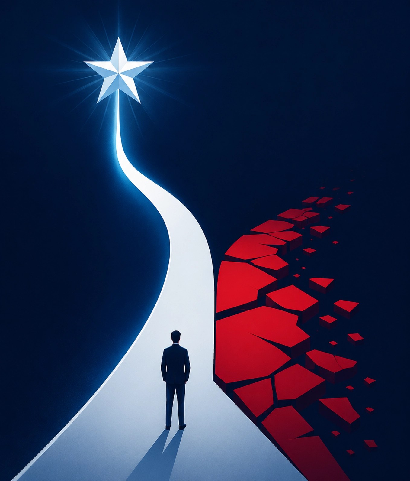 Modern patriotic illustration of two diverging paths representing the choice between life and destruction.