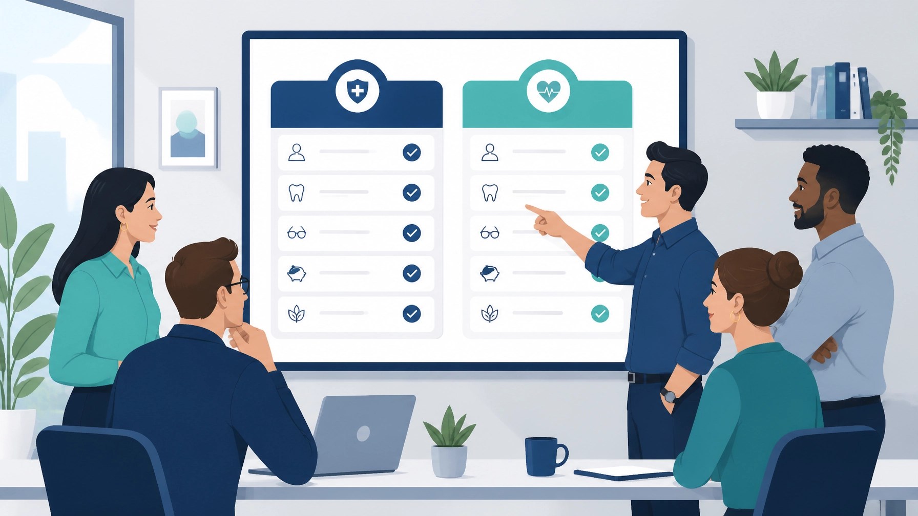 Team comparing benefits illustration