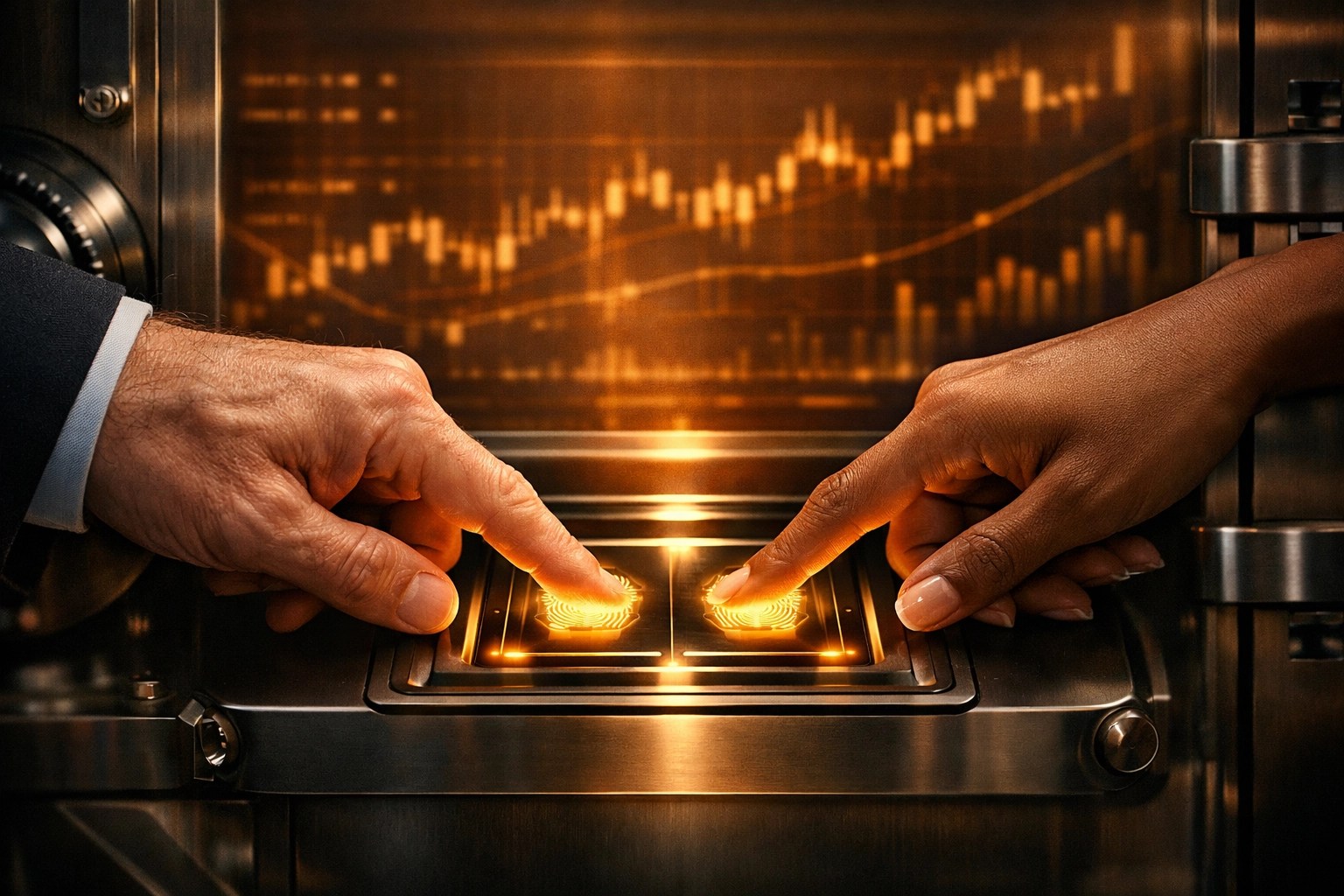 Secure biometric authorization representing the two-person rule for protecting Atlanta business finances.