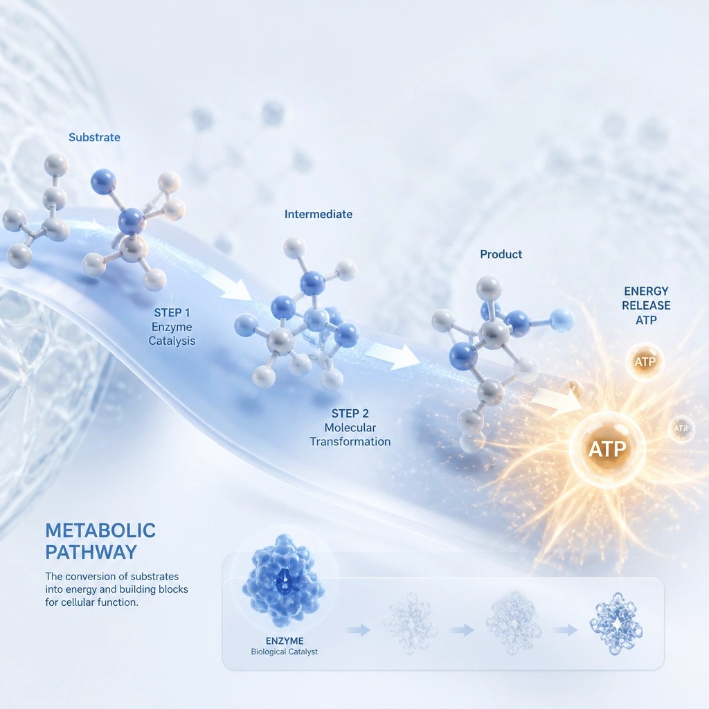 Abstract 3D illustration of metabolic pathways and molecular energy