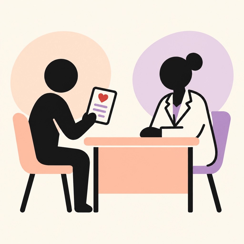 A patient discussing an activity log with a clinician