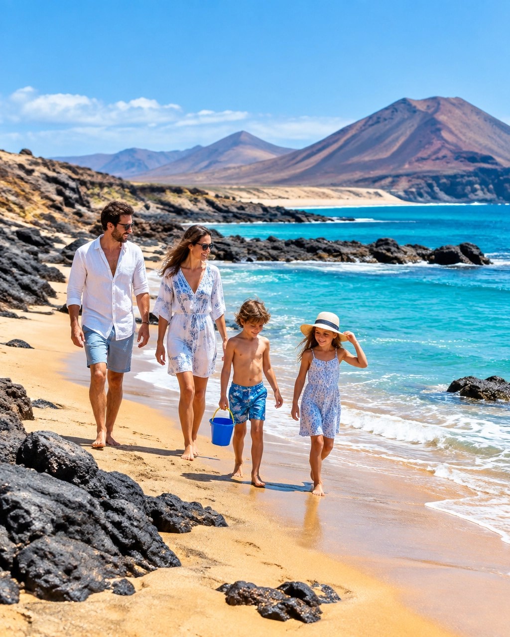 Family enjoying a bright, spacious resort pool in the Canary Islands