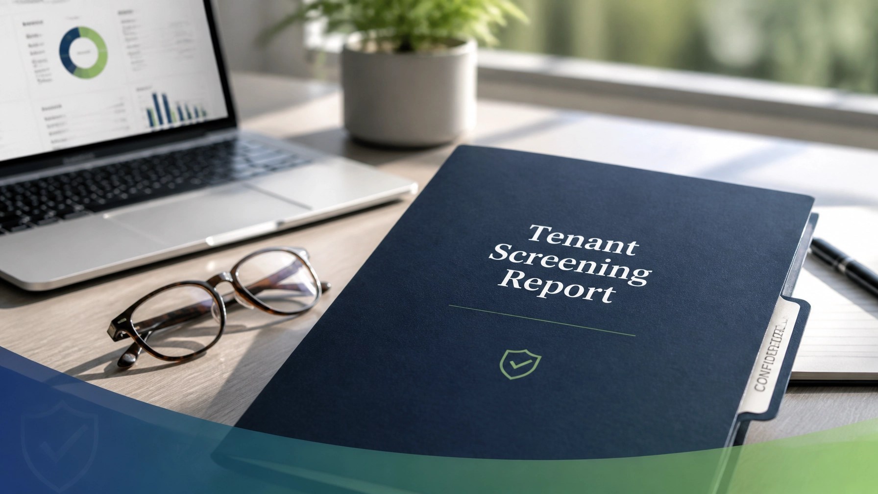 Close-up of a professional tenant screening report on a modern desk