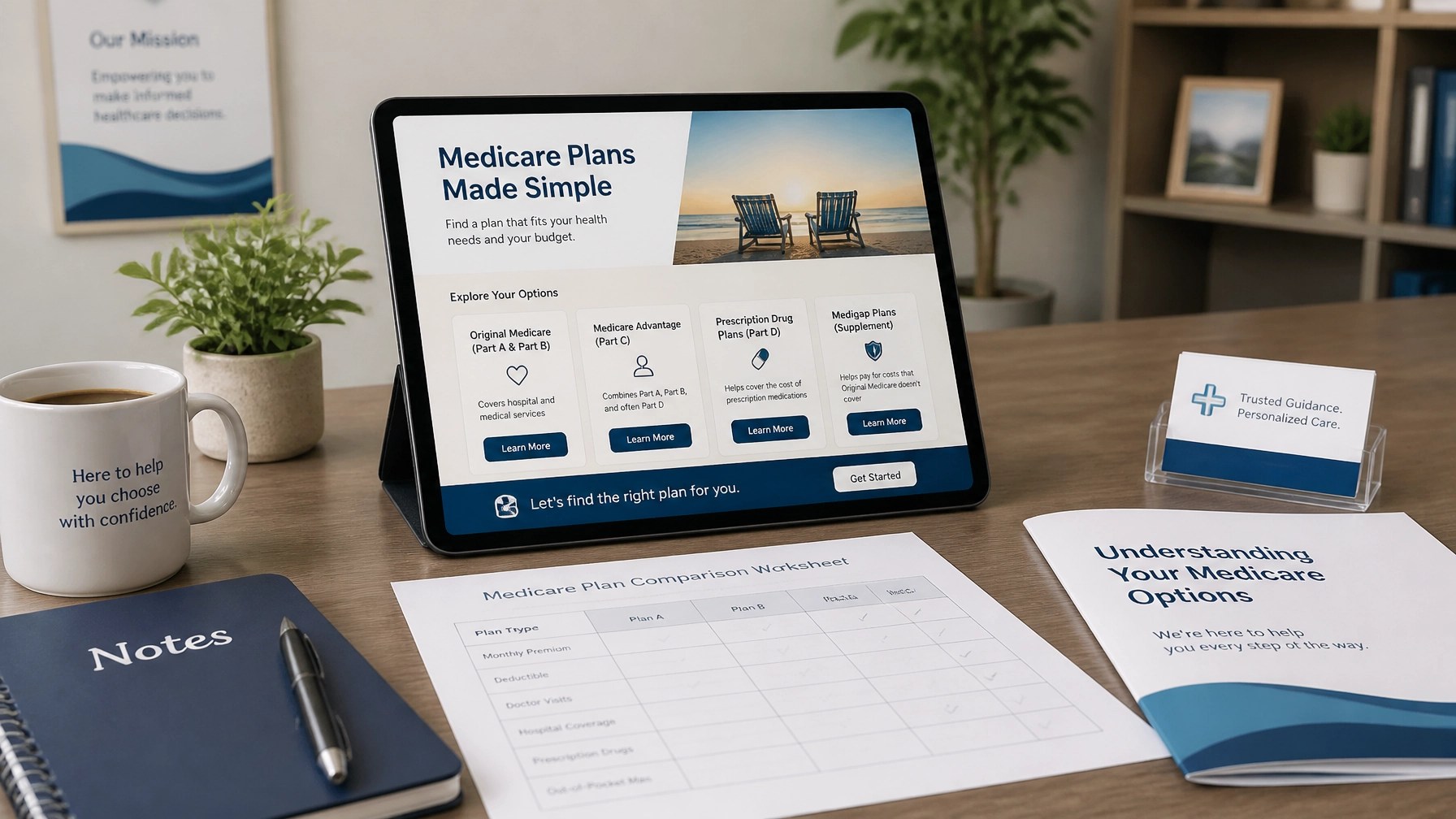 Professional healthcare consultation desk with modern tablet