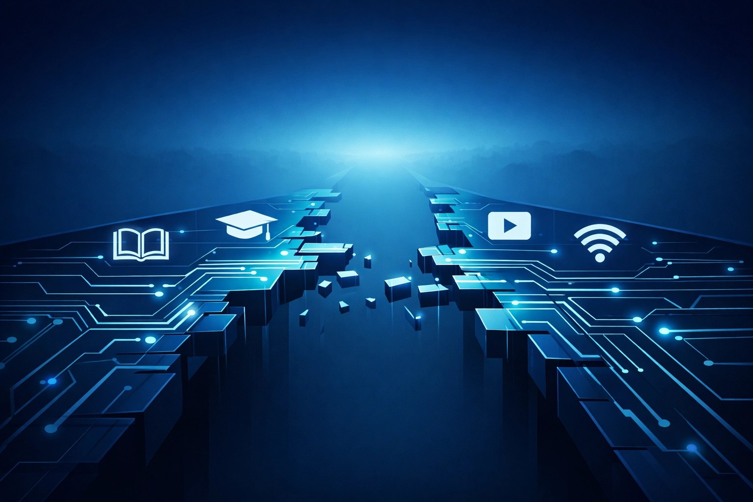 Broken bridge symbolizing the gap in affordable AV education and training platforms