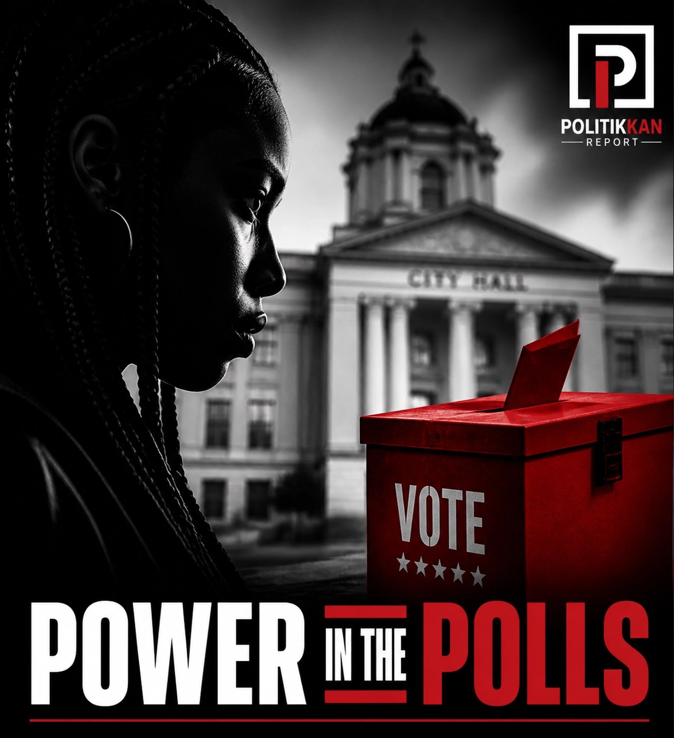 A person voting at a red ballot box, symbolizing Black community political power and local election impact.