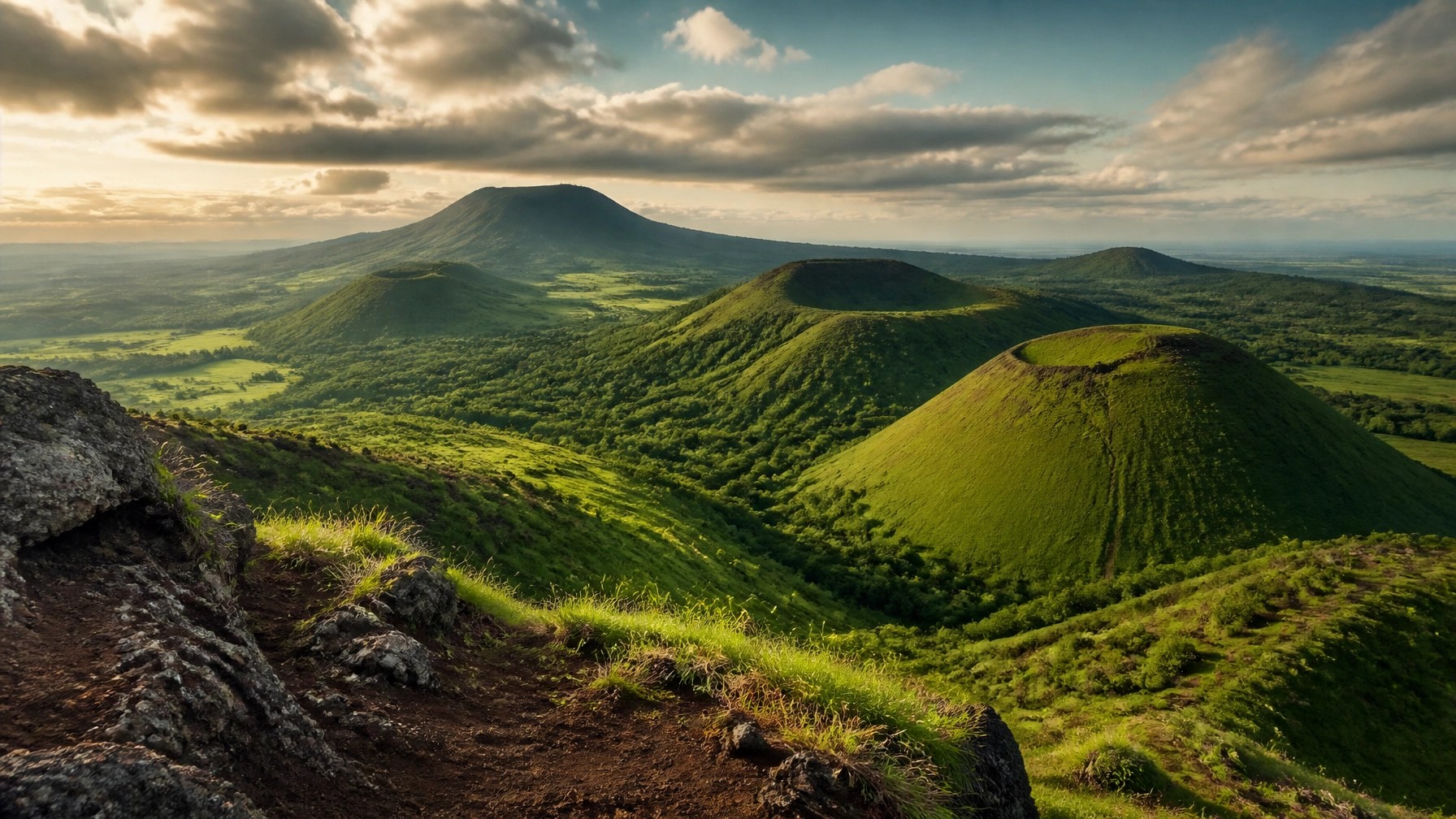 The volcanic landscape of the French Auvergne region where Clayer is sourced