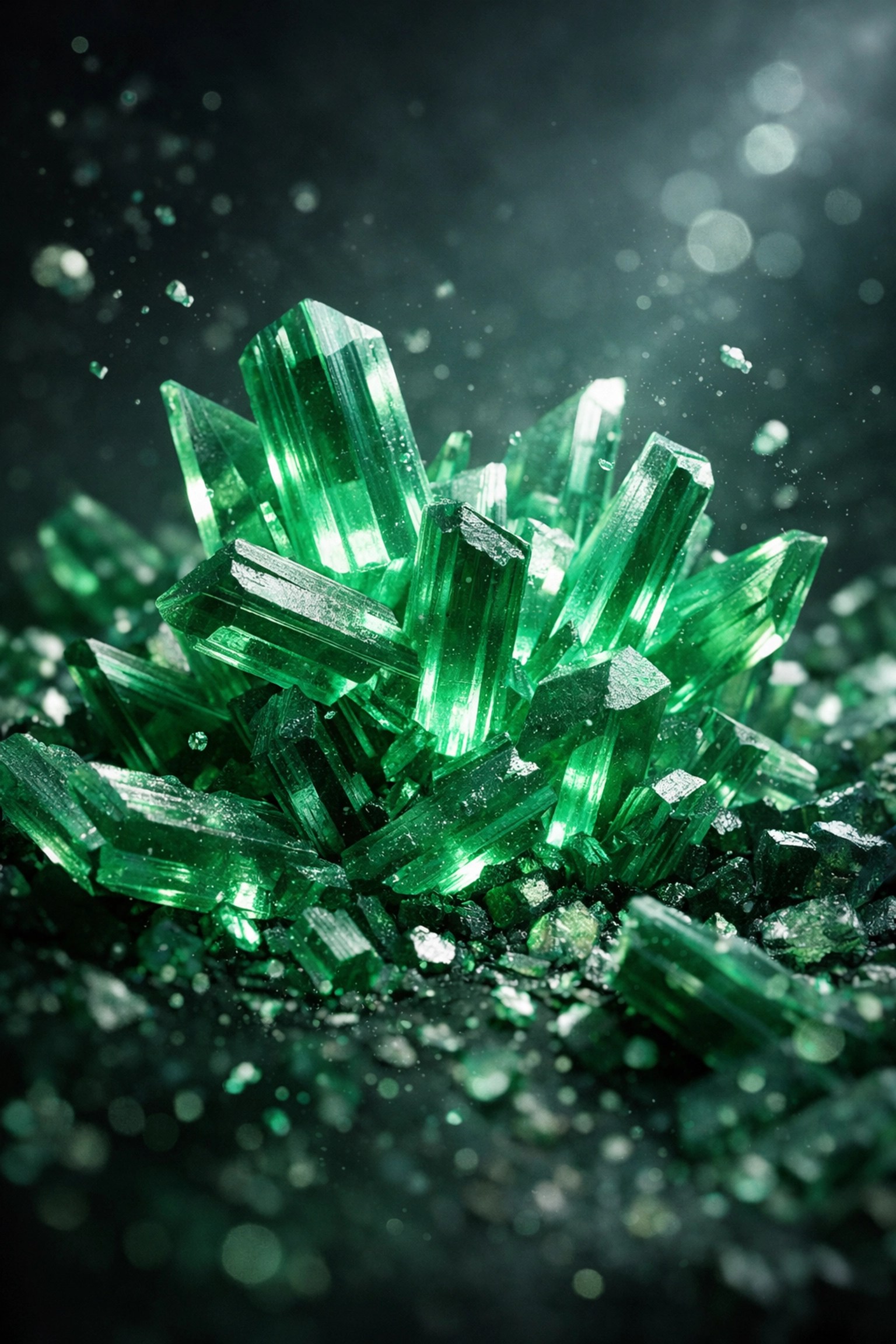 Microscopic view of glowing illite and montmorillonite green clay minerals for muscle healing.