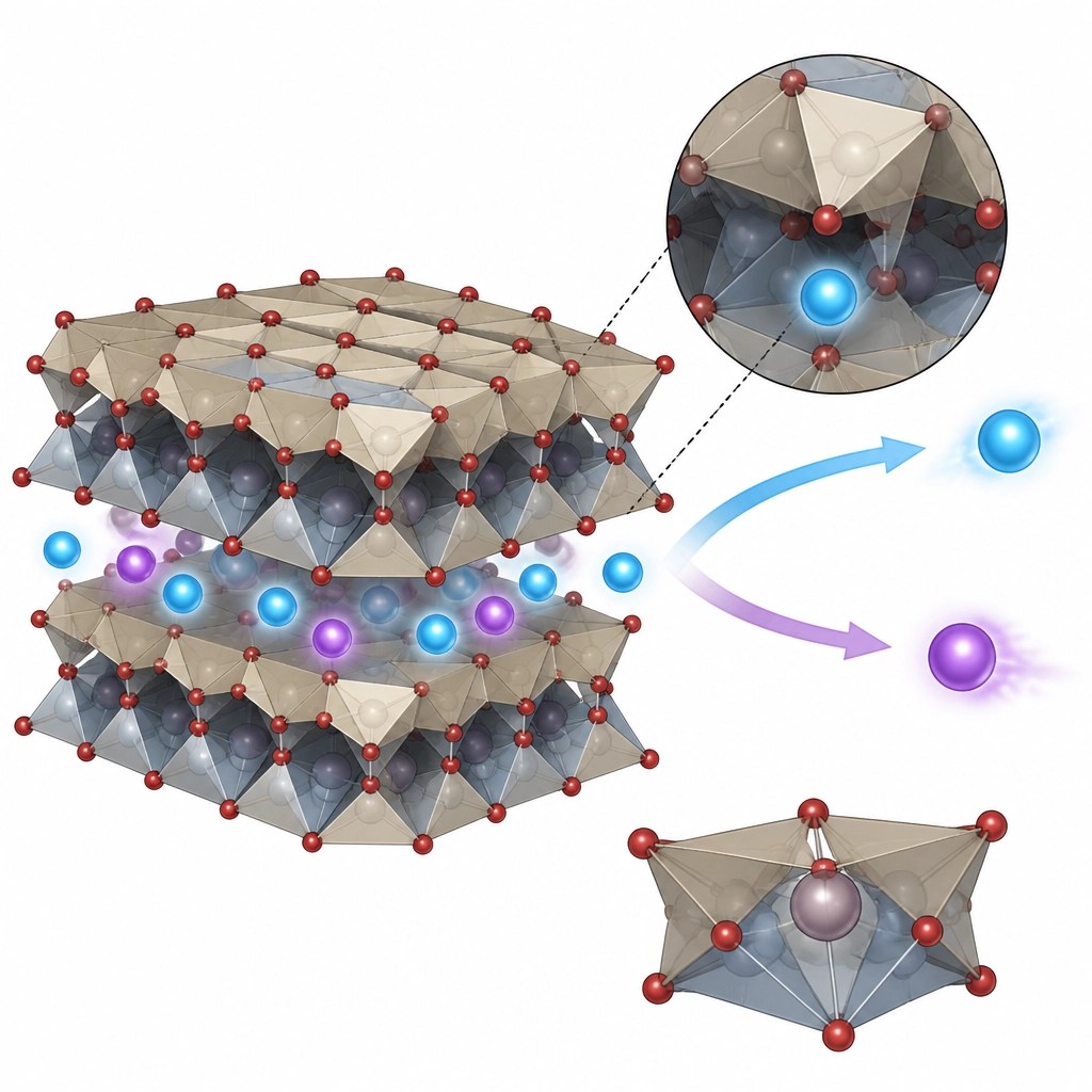 Scientific illustration of clay mineral structures and ion exchange