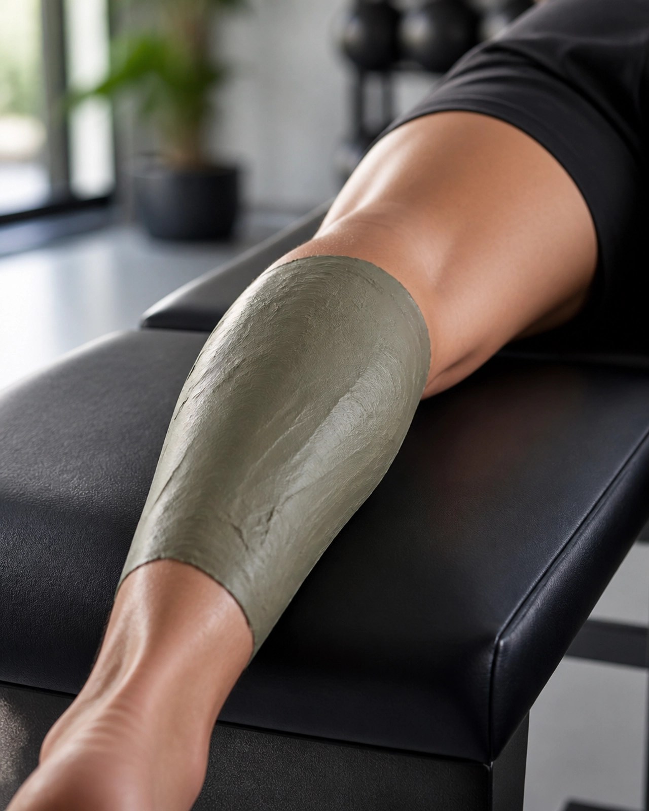 Athlete applying a green clay poultice for recovery