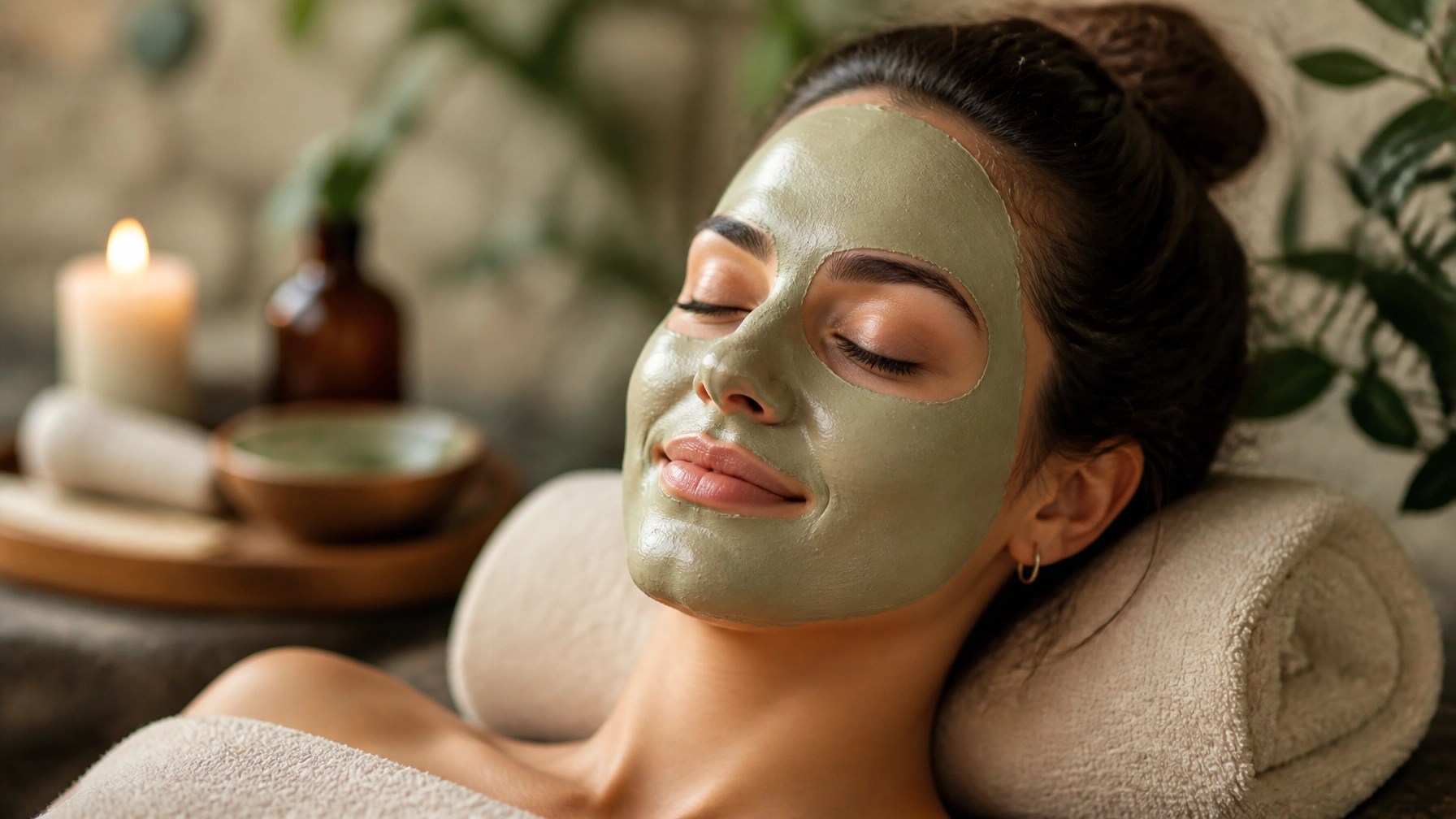 Person relaxing with a green clay facial