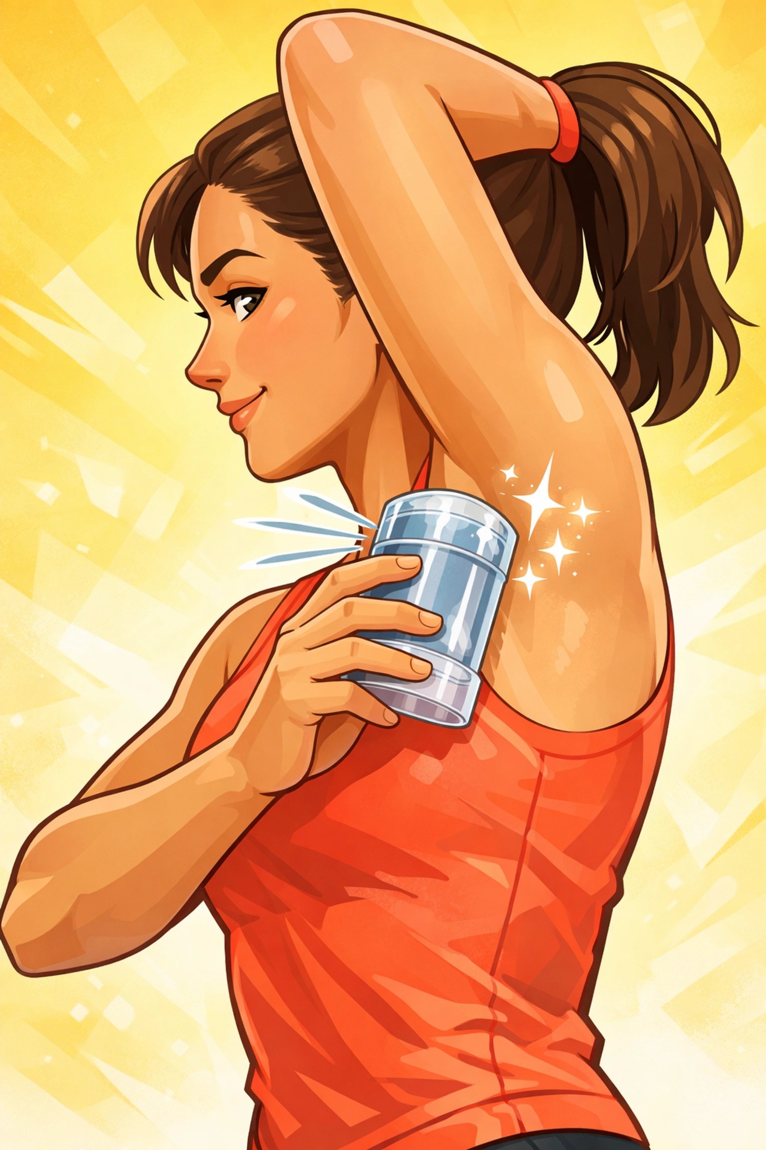 Athlete applying quick-drying gel deodorant during workout for active lifestyle