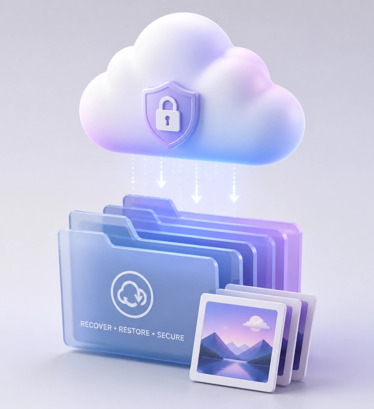 Digital cloud floating over folders and system snapshots representing secure data storage and documentation.