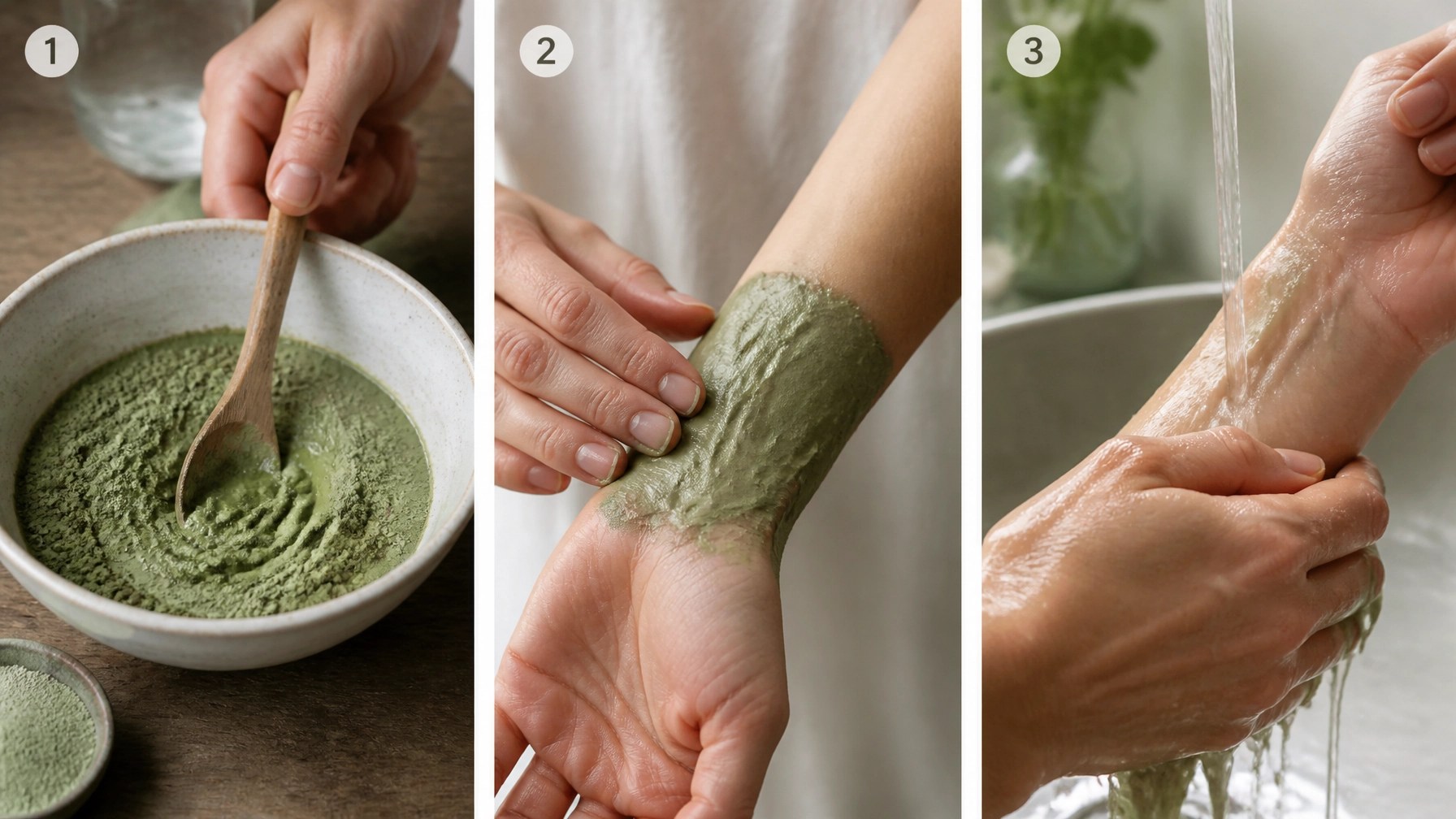 Instructional montage of using green clay