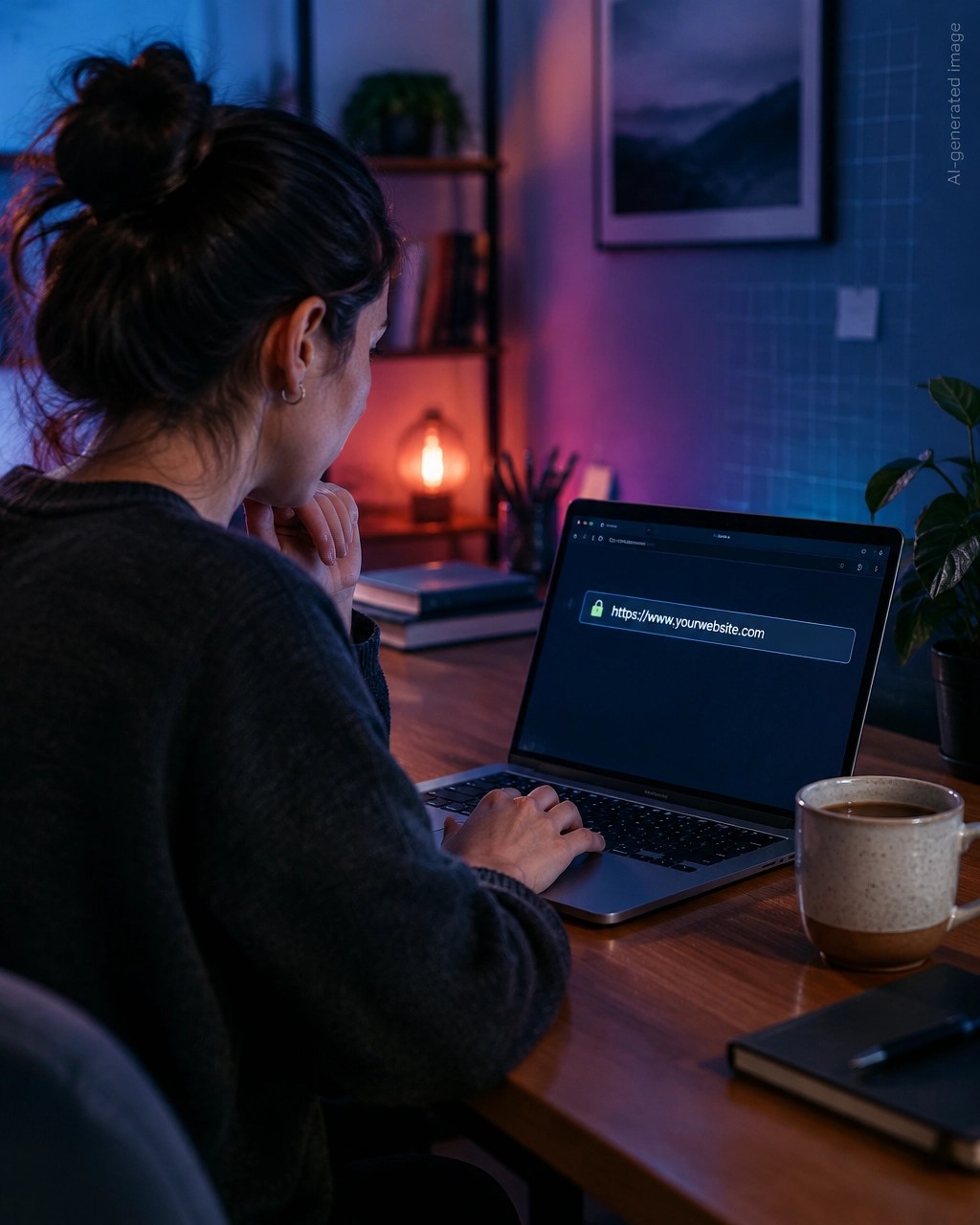 Founder checking a website URL and security status