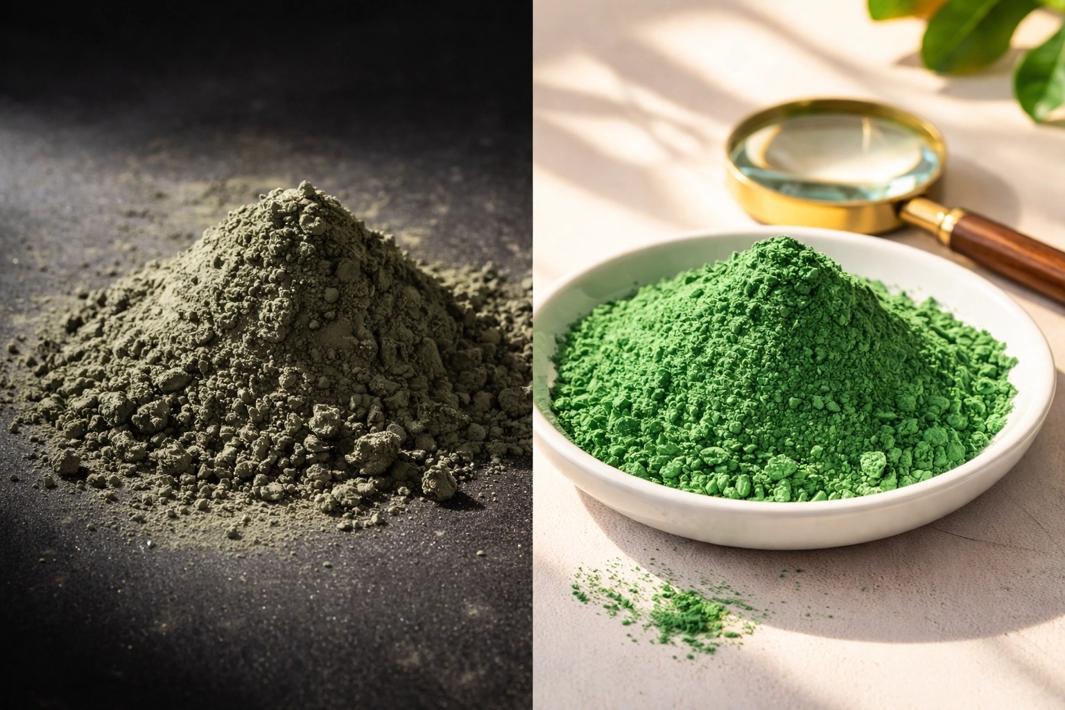 Quality comparison between contaminated clay and pure tested French green clay powder