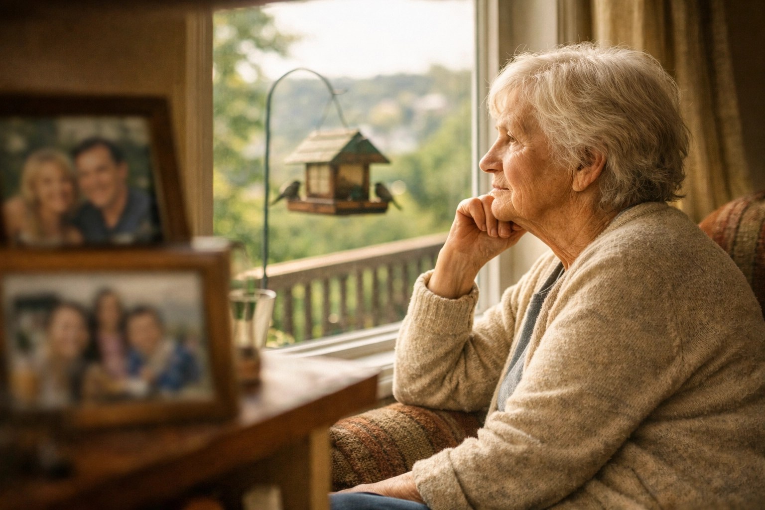 Senior woman at home by window reflecting Pittsburgh in-home care independence