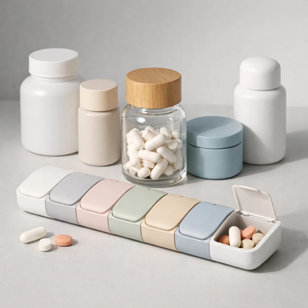 Organized medication containers highlighting prescription drug coverage and pharmacy benefits in NY health plans.